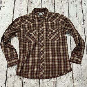 Vintage Wrangler Plaid Western Wear Long Sleeve Grunge Cowboys Shirt